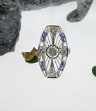 18k gold  Diamond & Sapphire estate Art Deco c.1920's filigree glove shield Ring