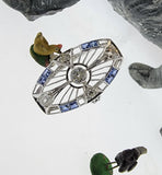 18k gold  Diamond & Sapphire estate Art Deco c.1920's filigree glove shield Ring
