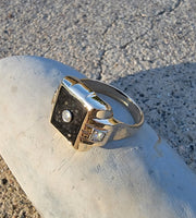 10k gold vintage Deco black onyx & diamond Ring