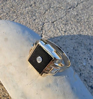 10k gold vintage Deco black onyx & diamond Ring
