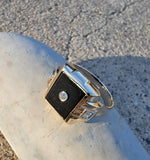 10k gold vintage Deco black onyx & diamond Ring