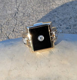 10k gold vintage Deco black onyx & diamond Ring