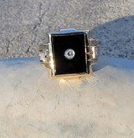 10k gold vintage Deco black onyx & diamond Ring