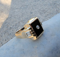 10k gold vintage Deco black onyx & diamond Ring