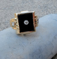 10k gold vintage Deco black onyx & diamond Ring