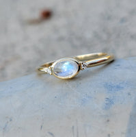 14k gold moonstone & diamond ring NEW