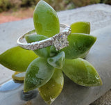Platinum floral c.1920's European cut diamond vintage engagement ring - apx .50ct tw