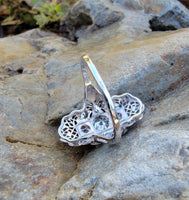 18k white gold filigree c.1920's diamond glove shield navette ring