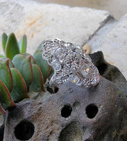 18k white gold filigree c.1920's diamond glove shield navette ring