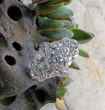 18k white gold filigree c.1920's diamond glove shield navette ring