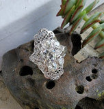 18k white gold filigree c.1920's diamond glove shield navette ring