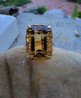 18k yellow gold emerald cut CITRINE estate cocktail ring