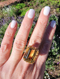 18k yellow gold emerald cut CITRINE estate cocktail ring