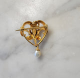 14k gold Nouveau floral flower pearl necklace pendant lavaliere pin