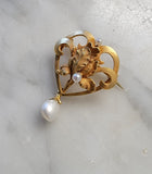 14k gold Nouveau floral flower pearl necklace pendant lavaliere pin