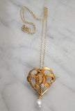14k gold Nouveau floral flower pearl necklace pendant lavaliere pin
