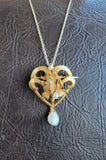 14k gold Nouveau floral flower pearl necklace pendant lavaliere pin