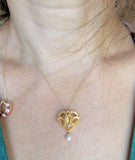 14k gold Nouveau floral flower pearl necklace pendant lavaliere pin