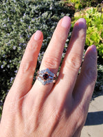 14k gold Garnet & baguette Diamond estate Ring