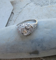 18k gold white gold filigree diamond ring - apx .20ct