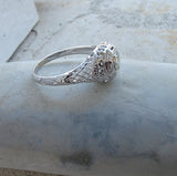 18k gold white gold filigree diamond ring - apx .20ct