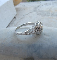 18k gold white gold filigree diamond ring - apx .20ct