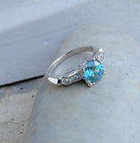 Platinum blue Zircon & Diamond estate Deco ring