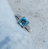 Platinum blue Zircon & Diamond estate Deco ring