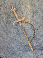 14k gold seed pearl SWORD estate pin