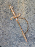 14k gold seed pearl SWORD estate pin
