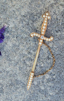 14k gold seed pearl SWORD estate pin