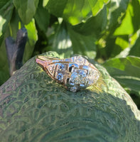 14k gold two tone 9 diamond estate Deco c.1930's ring