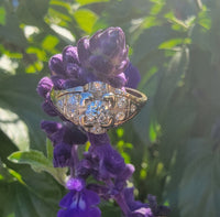 14k gold two tone 9 diamond estate Deco c.1930's ring
