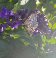 14k gold two tone 9 diamond estate Deco c.1930's ring