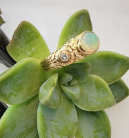 14k yellow gold opal & diamond floral estate ring band