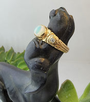 14k yellow gold opal & diamond floral estate ring band