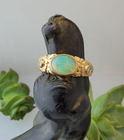 14k yellow gold opal & diamond floral estate ring band