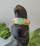14k yellow gold opal & diamond floral estate ring band