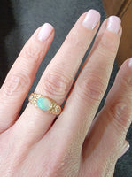 14k yellow gold opal & diamond floral estate ring band