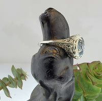 14k white gold c.1920's filigree Aquamarine ring