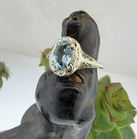 14k white gold c.1920's filigree Aquamarine ring
