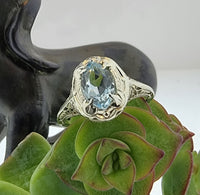 14k white gold c.1920's filigree Aquamarine ring