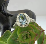 14k white gold c.1920's filigree Aquamarine ring