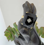 14k gold vintage Deco c.1930's black onyx & diamond Ring