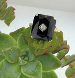 14k gold vintage Deco c.1930's black onyx & diamond Ring