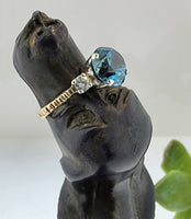 10k gold two tone blue Zircon & Diamond estate ring