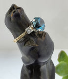 10k gold two tone blue Zircon & Diamond estate ring