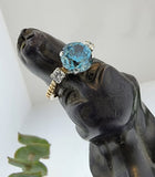 10k gold two tone blue Zircon & Diamond estate ring