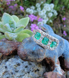 14k gold Edwardian mine cut diamond & emerald ring