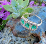14k gold Edwardian mine cut diamond & emerald ring